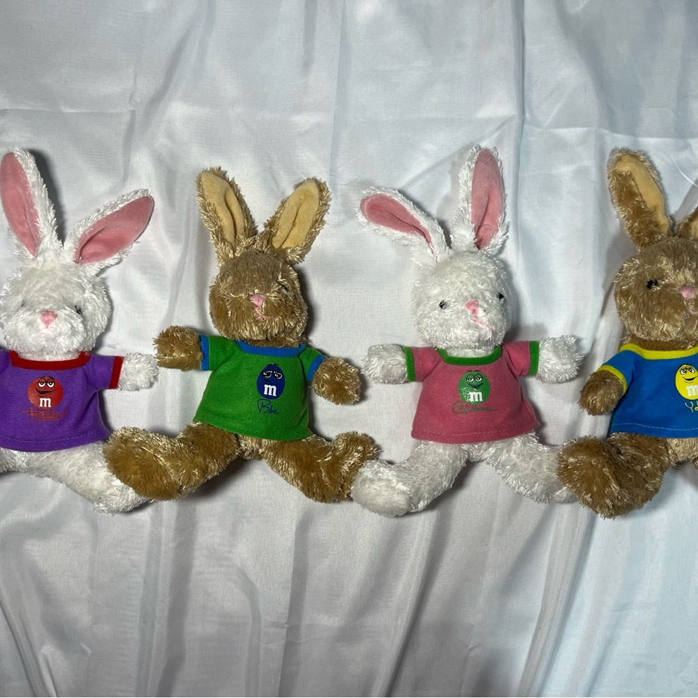 Lot 4 M&M Gallerie Easter Bunny Plush 10”‎ Stuffed Brown White T-Shirt